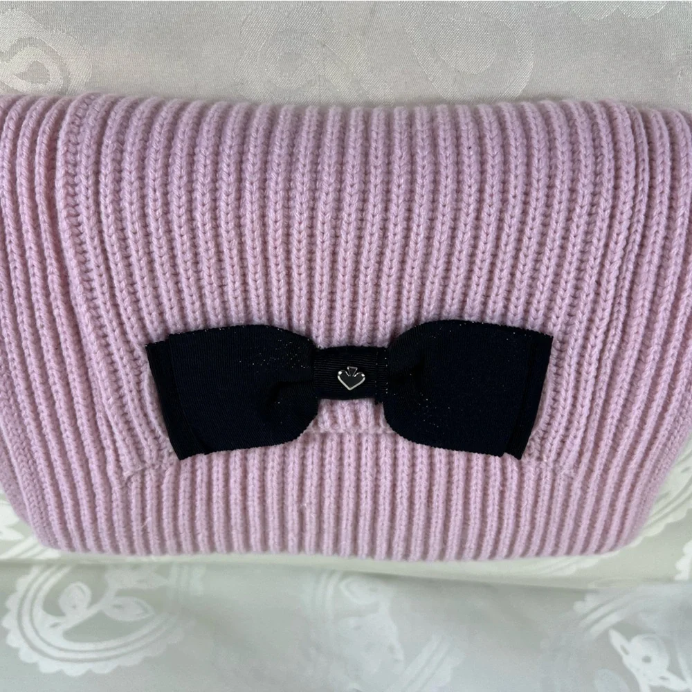 Kate Spade Pink Wool Blend Pocket Scarf Black Bow KS1002695